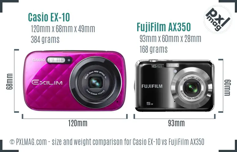 Casio EX-10 vs FujiFilm AX350 size comparison