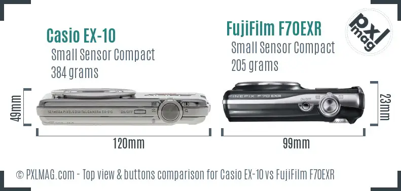 Casio EX-10 vs FujiFilm F70EXR top view buttons comparison