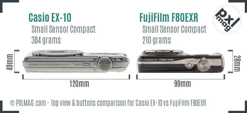 Casio EX-10 vs FujiFilm F80EXR top view buttons comparison