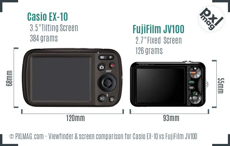 Casio EX-10 vs FujiFilm JV100 Screen and Viewfinder comparison