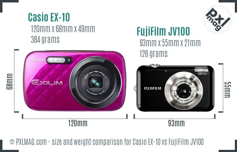 Casio EX-10 vs FujiFilm JV100 size comparison