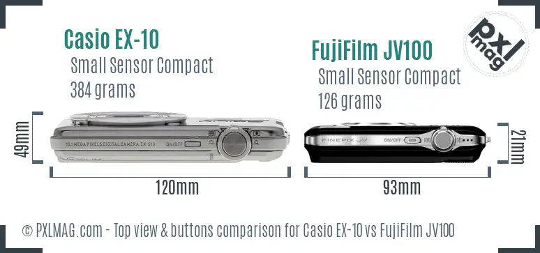 Casio EX-10 vs FujiFilm JV100 top view buttons comparison