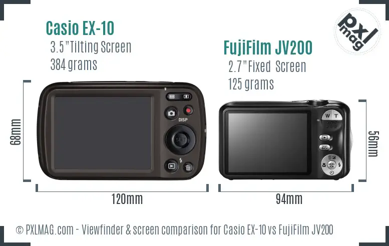 Casio EX-10 vs FujiFilm JV200 Screen and Viewfinder comparison