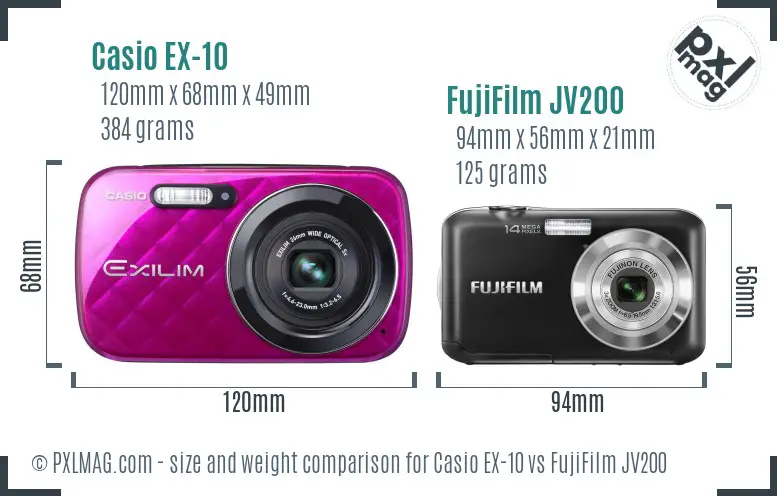 Casio EX-10 vs FujiFilm JV200 size comparison