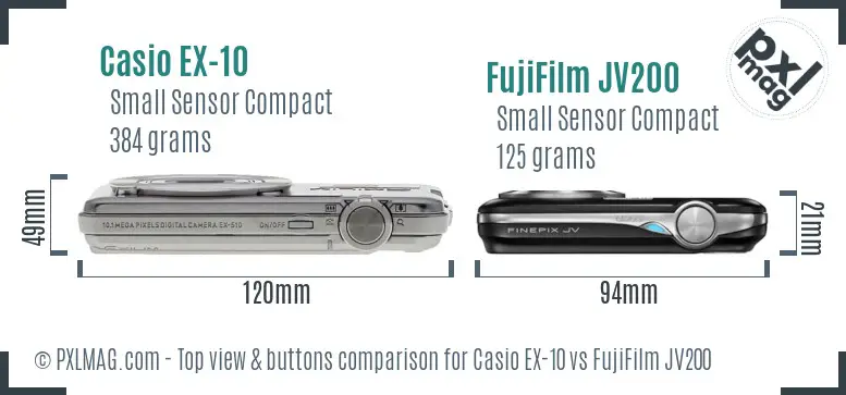 Casio EX-10 vs FujiFilm JV200 top view buttons comparison