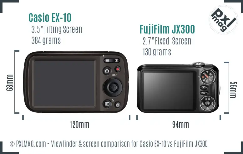 Casio EX-10 vs FujiFilm JX300 Screen and Viewfinder comparison