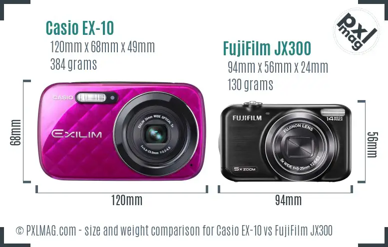 Casio EX-10 vs FujiFilm JX300 size comparison