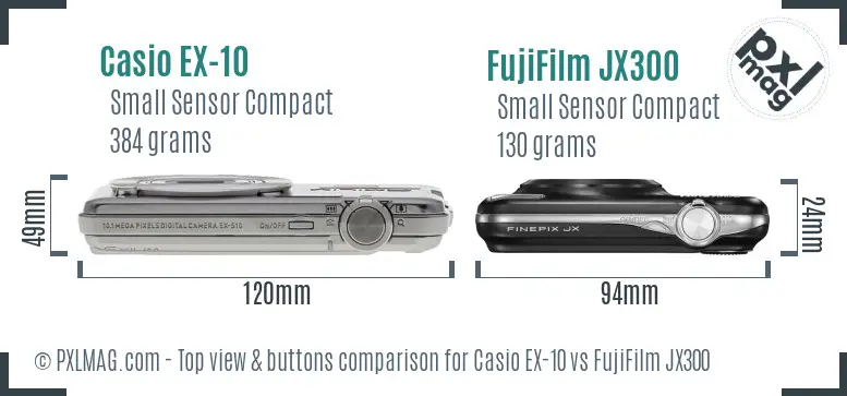 Casio EX-10 vs FujiFilm JX300 top view buttons comparison