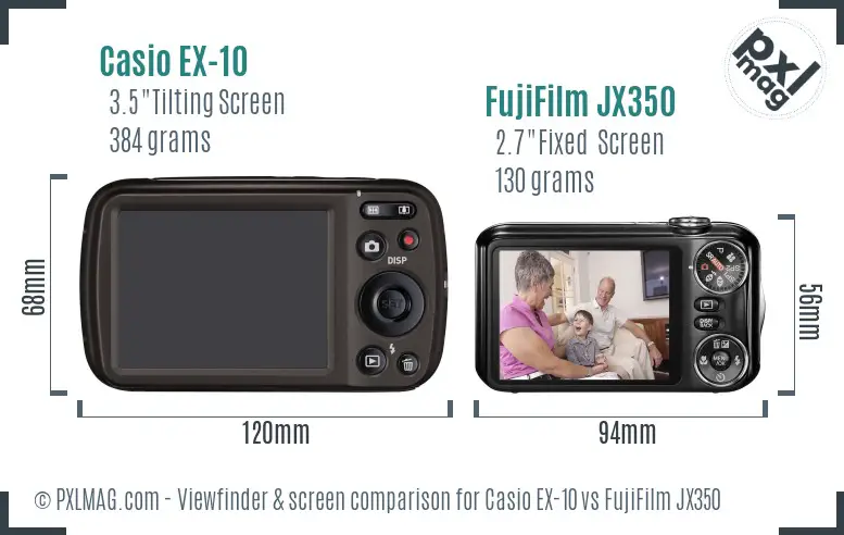 Casio EX-10 vs FujiFilm JX350 Screen and Viewfinder comparison
