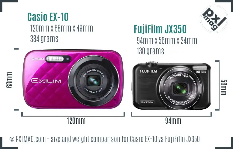 Casio EX-10 vs FujiFilm JX350 size comparison