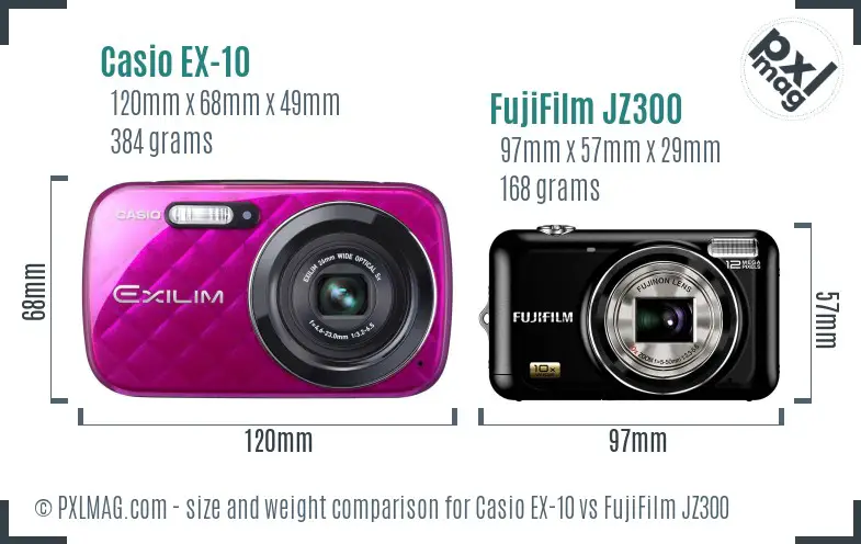 Casio EX-10 vs FujiFilm JZ300 size comparison