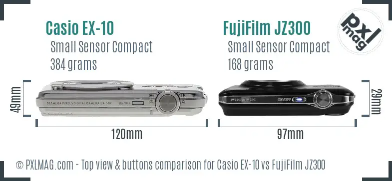 Casio EX-10 vs FujiFilm JZ300 top view buttons comparison