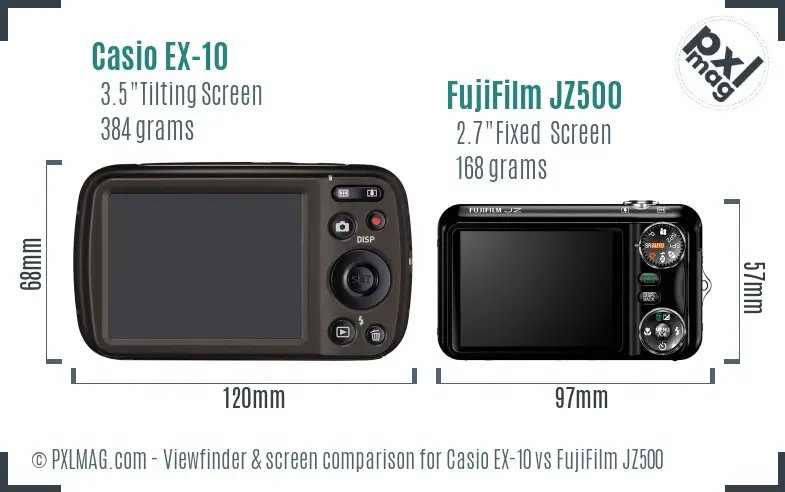 Casio EX-10 vs FujiFilm JZ500 Screen and Viewfinder comparison