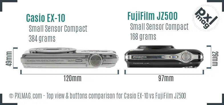 Casio EX-10 vs FujiFilm JZ500 top view buttons comparison