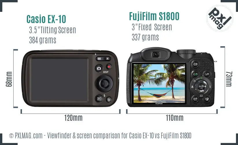 Casio EX-10 vs FujiFilm S1800 Screen and Viewfinder comparison