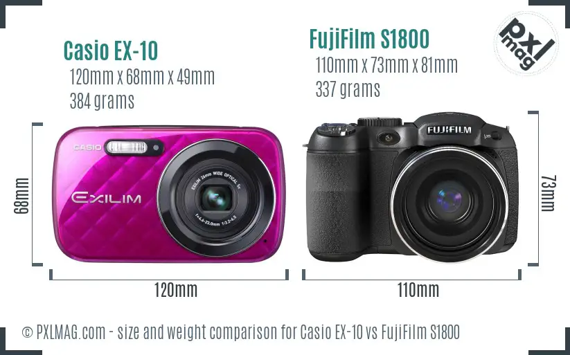 Casio EX-10 vs FujiFilm S1800 size comparison