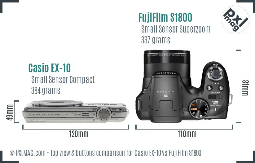 Casio EX-10 vs FujiFilm S1800 top view buttons comparison