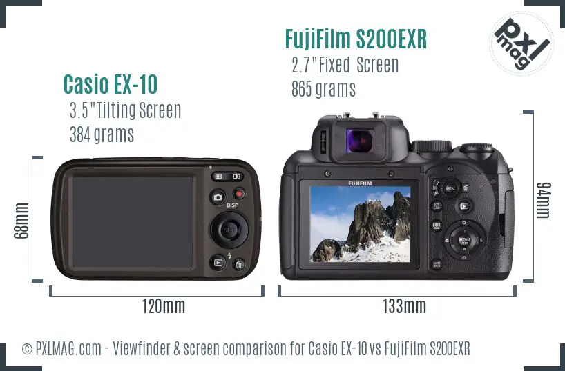 Casio EX-10 vs FujiFilm S200EXR Screen and Viewfinder comparison Casio EX-10 vs FujiFilm S200EXR Screen and Viewfinder comparison