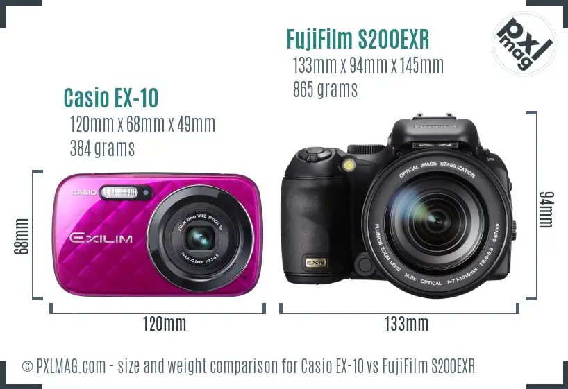 Casio EX-10 vs FujiFilm S200EXR size comparison Casio EX-10 vs FujiFilm S200EXR size comparison