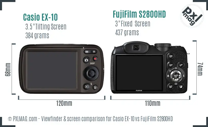 Casio EX-10 vs FujiFilm S2800HD Screen and Viewfinder comparison