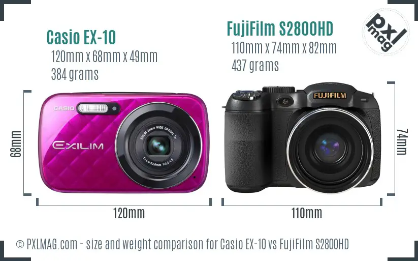 Casio EX-10 vs FujiFilm S2800HD size comparison