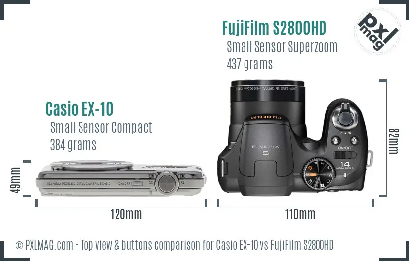 Casio EX-10 vs FujiFilm S2800HD top view buttons comparison