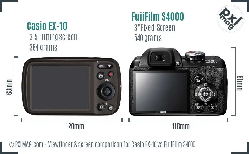 Casio EX-10 vs FujiFilm S4000 Screen and Viewfinder comparison