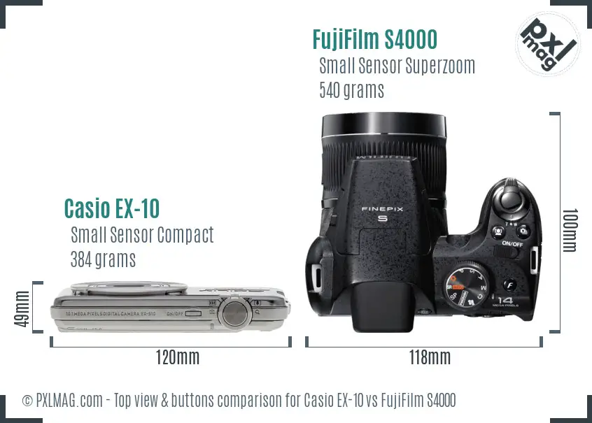 Casio EX-10 vs FujiFilm S4000 top view buttons comparison