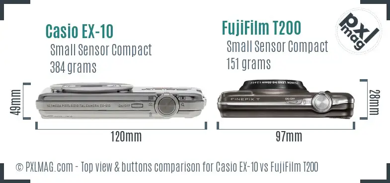 Casio EX-10 vs FujiFilm T200 top view buttons comparison