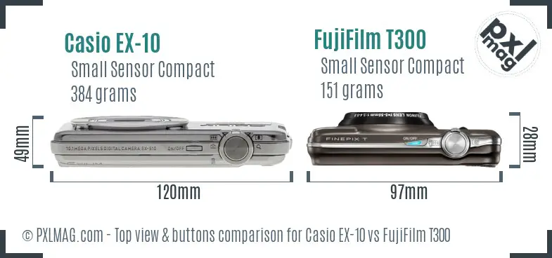 Casio EX-10 vs FujiFilm T300 top view buttons comparison