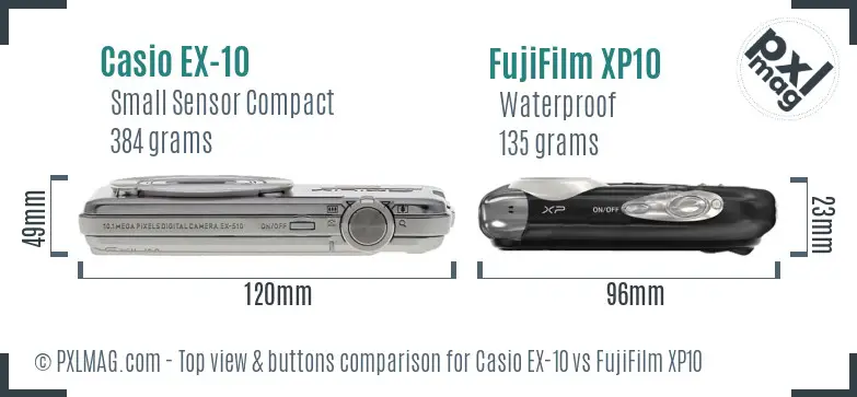 Casio EX-10 vs FujiFilm XP10 top view buttons comparison Casio EX-10 vs FujiFilm XP10 top view buttons comparison