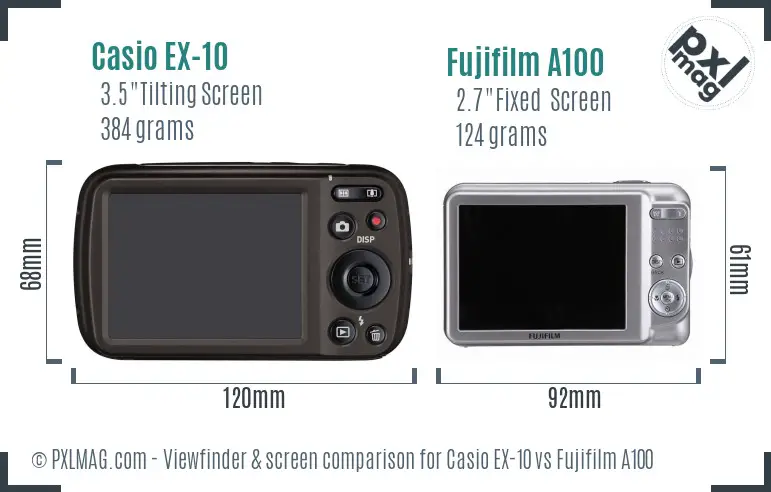 Casio EX-10 vs Fujifilm A100 Screen and Viewfinder comparison