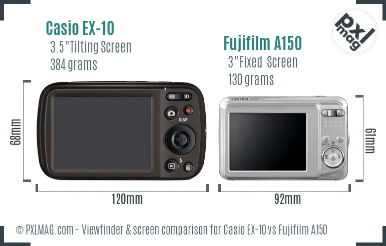 Casio EX-10 vs Fujifilm A150 Screen and Viewfinder comparison