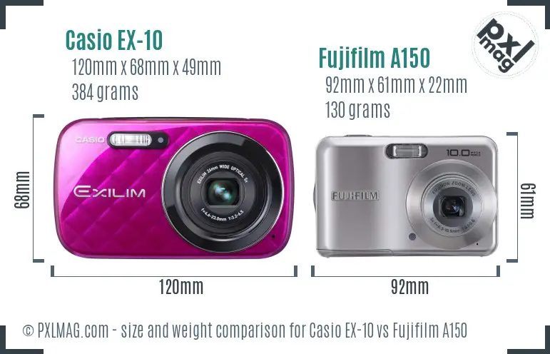Casio EX-10 vs Fujifilm A150 size comparison