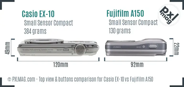 Casio EX-10 vs Fujifilm A150 top view buttons comparison