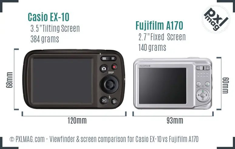 Casio EX-10 vs Fujifilm A170 Screen and Viewfinder comparison