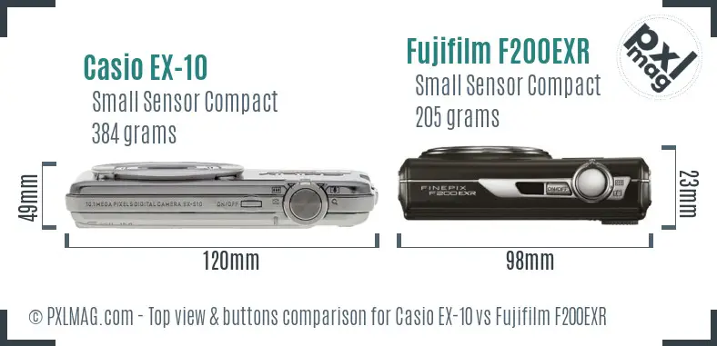 Casio EX-10 vs Fujifilm F200EXR top view buttons comparison