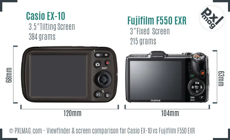 Casio EX-10 vs Fujifilm F550 EXR Screen and Viewfinder comparison Casio EX-10 vs Fujifilm F550 EXR Screen and Viewfinder comparison