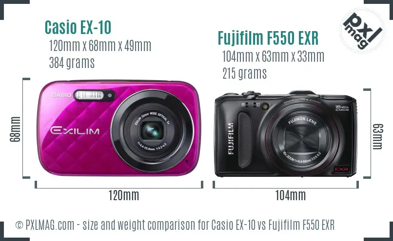 Casio EX-10 vs Fujifilm F550 EXR size comparison Casio EX-10 vs Fujifilm F550 EXR size comparison