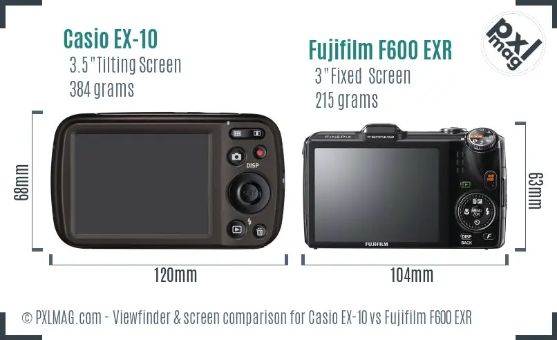 Casio EX-10 vs Fujifilm F600 EXR Screen and Viewfinder comparison