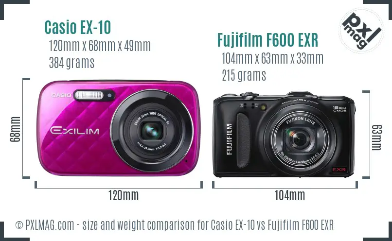 Casio EX-10 vs Fujifilm F600 EXR size comparison