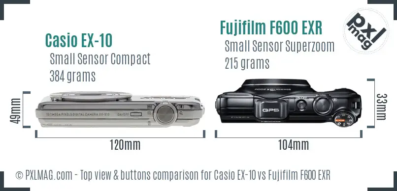 Casio EX-10 vs Fujifilm F600 EXR top view buttons comparison