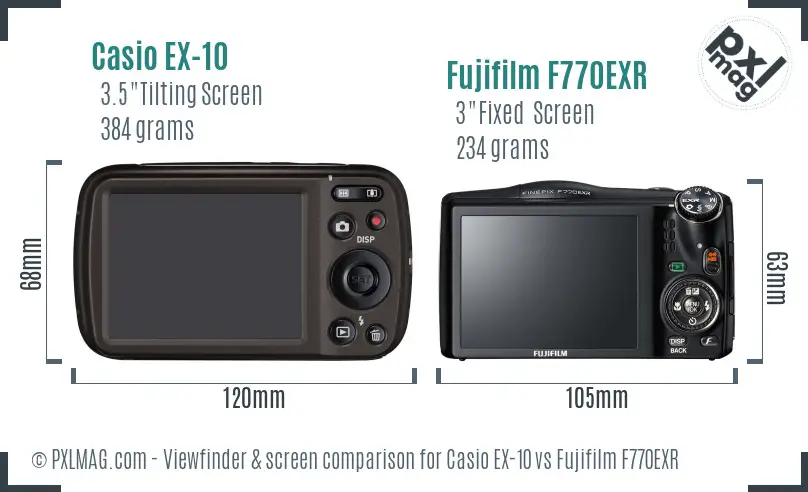 Casio EX-10 vs Fujifilm F770EXR Screen and Viewfinder comparison