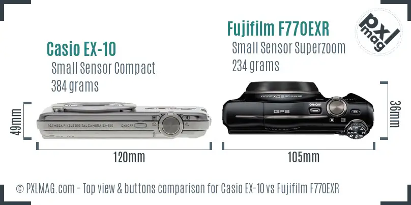 Casio EX-10 vs Fujifilm F770EXR top view buttons comparison
