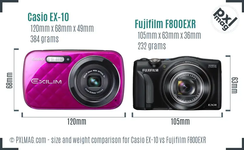Casio EX-10 vs Fujifilm F800EXR size comparison