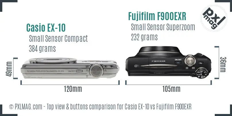 Casio EX-10 vs Fujifilm F900EXR top view buttons comparison