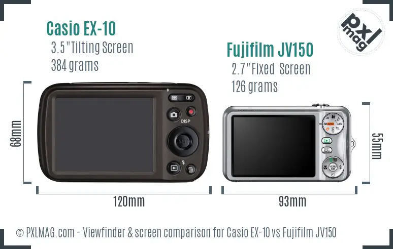 Casio EX-10 vs Fujifilm JV150 Screen and Viewfinder comparison