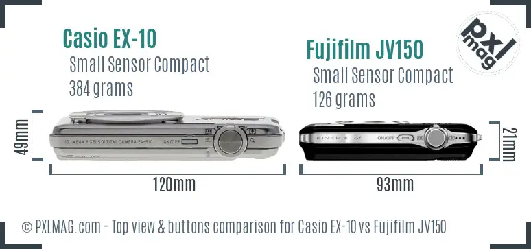 Casio EX-10 vs Fujifilm JV150 top view buttons comparison