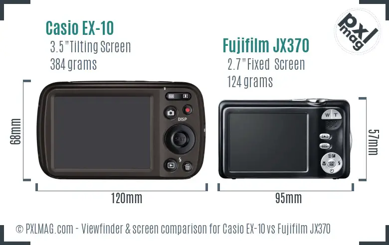Casio EX-10 vs Fujifilm JX370 Screen and Viewfinder comparison