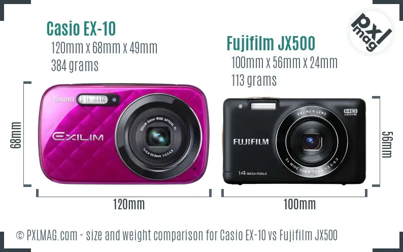 Casio EX-10 vs Fujifilm JX500 size comparison